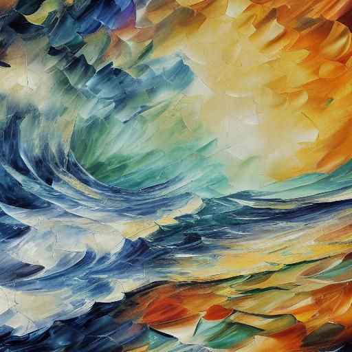 Sailboat and Great Wave in Impressionist Style