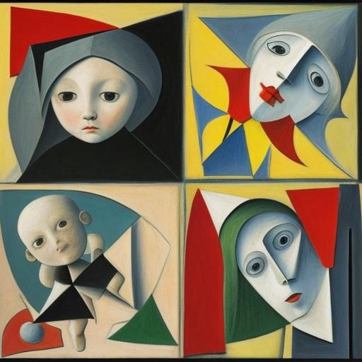 Childhood by Bosch and Picasso, cubist