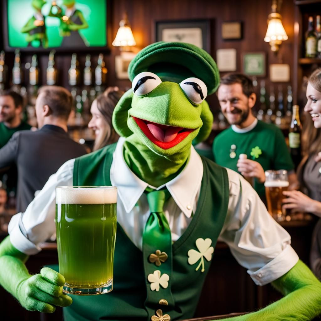Kermit Celebrates Saint Patrick's Day at Irish Pub