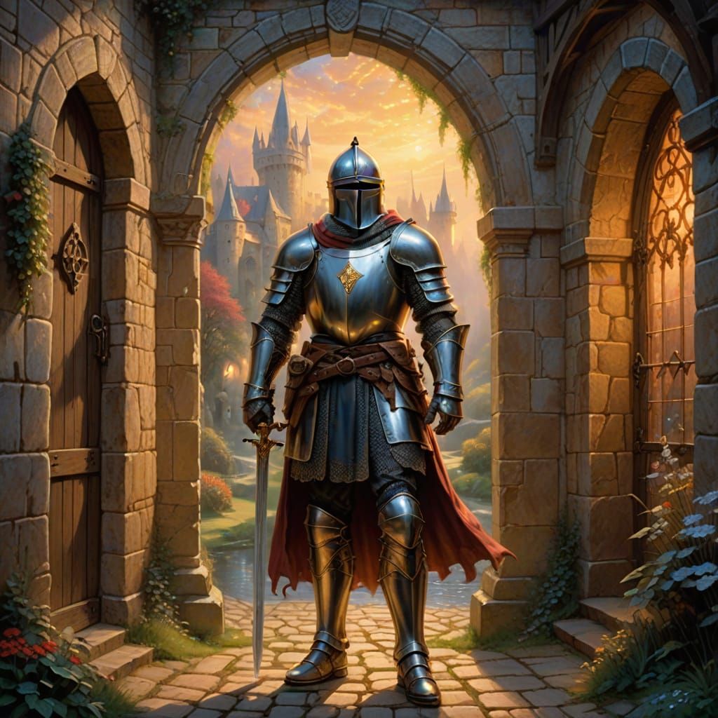Knight at Portal in Medieval Fantasy Art