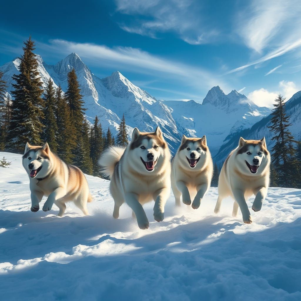 Epic Alaskan Malamutes Roam Majestic Snowy Mountain Peaks
