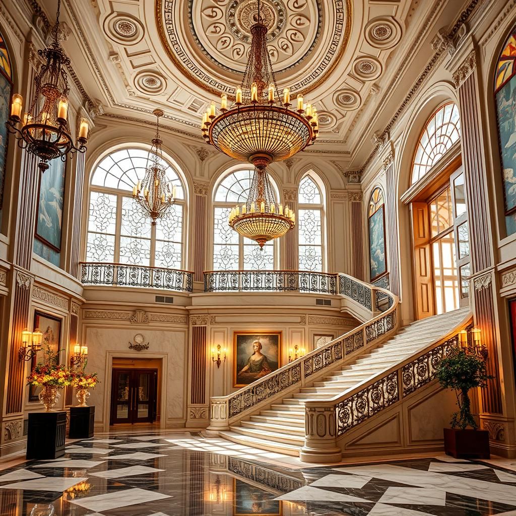 Art Deco Museum Interior in James Jean Style