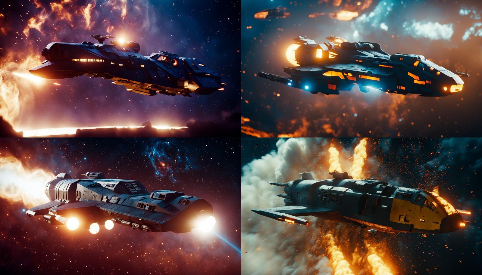 Space Freighter Engaged in Dramatic Space Combat