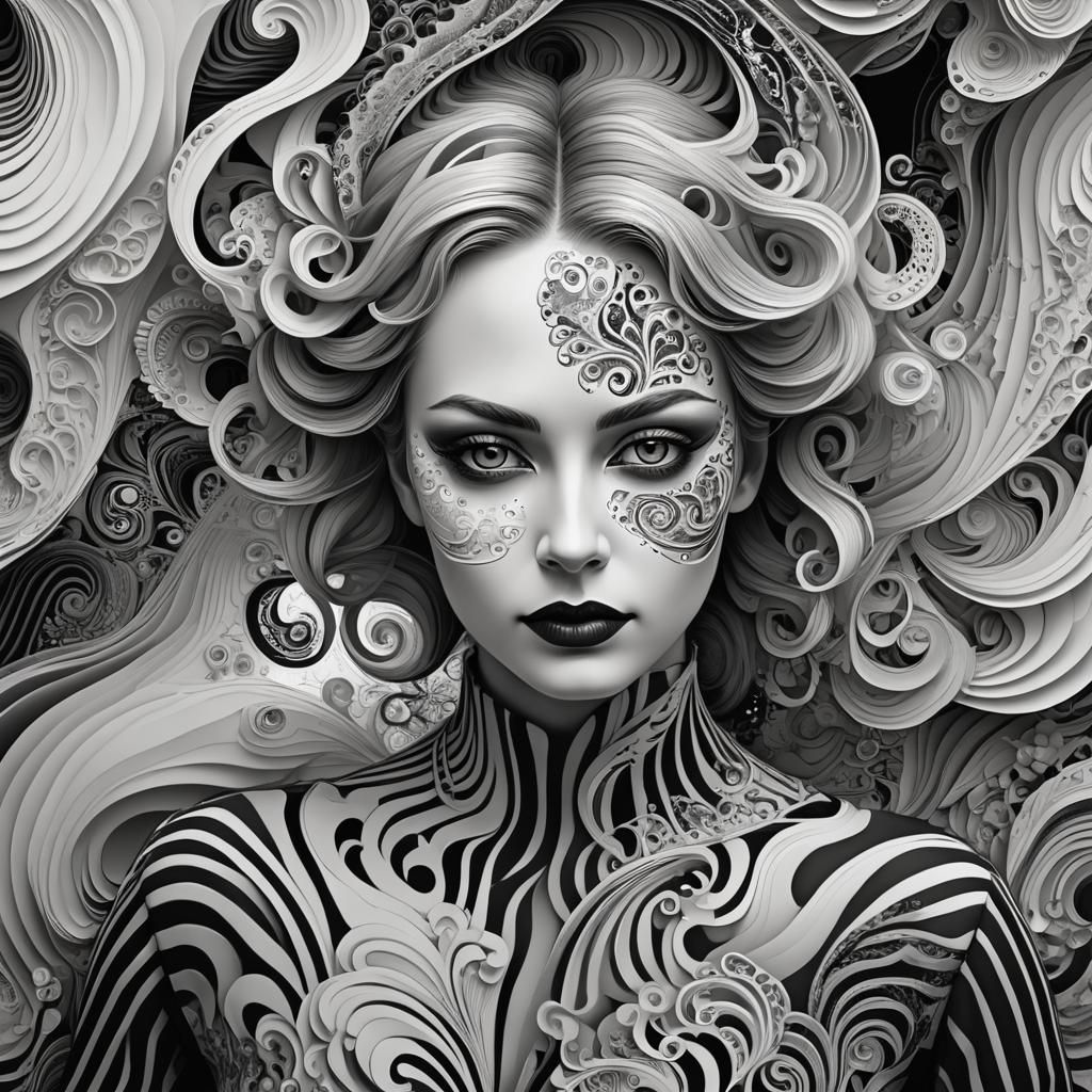 Black and White Mime with Abstract Fractal Art