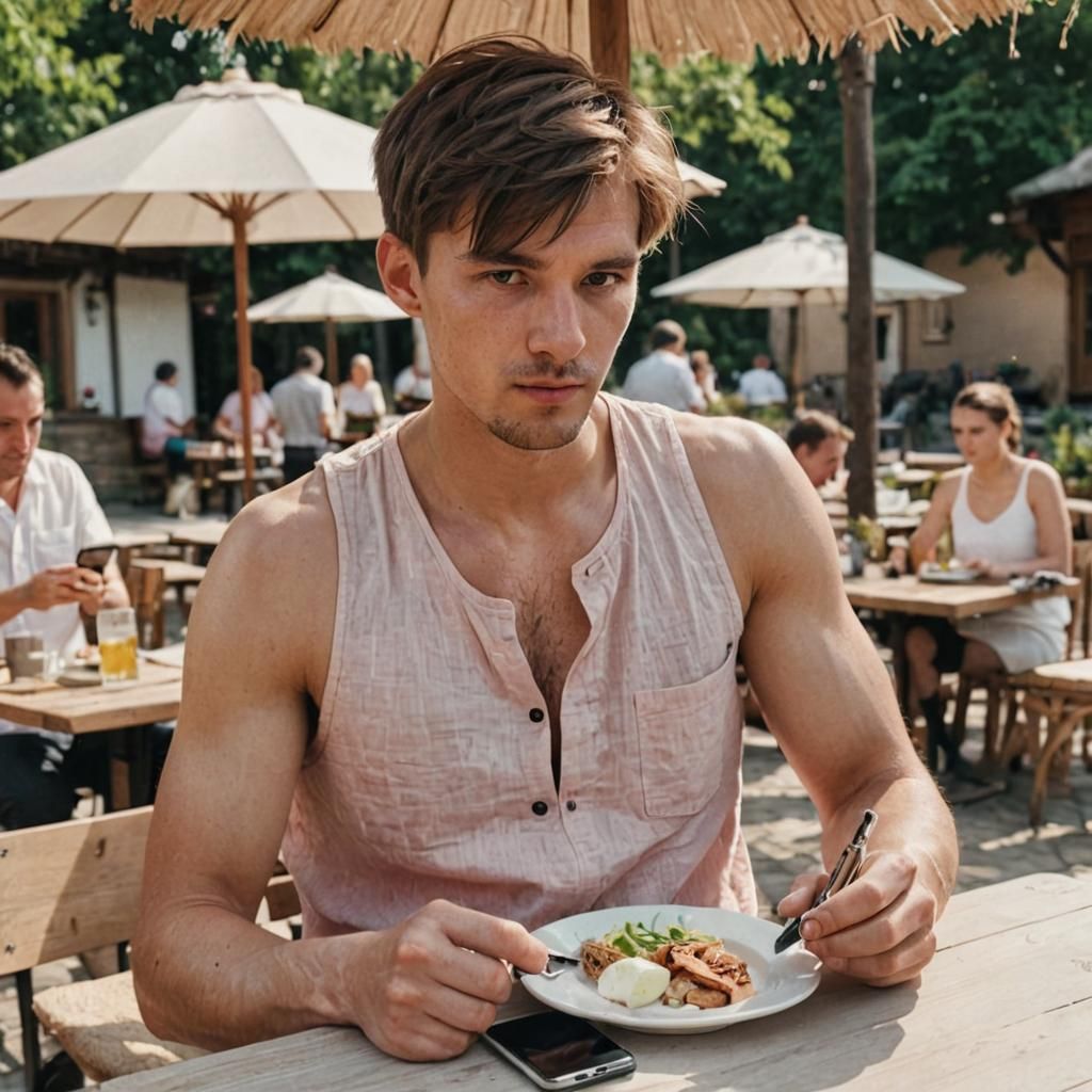 Candid Portrait at Outdoor Restaurant in Golden Hour
