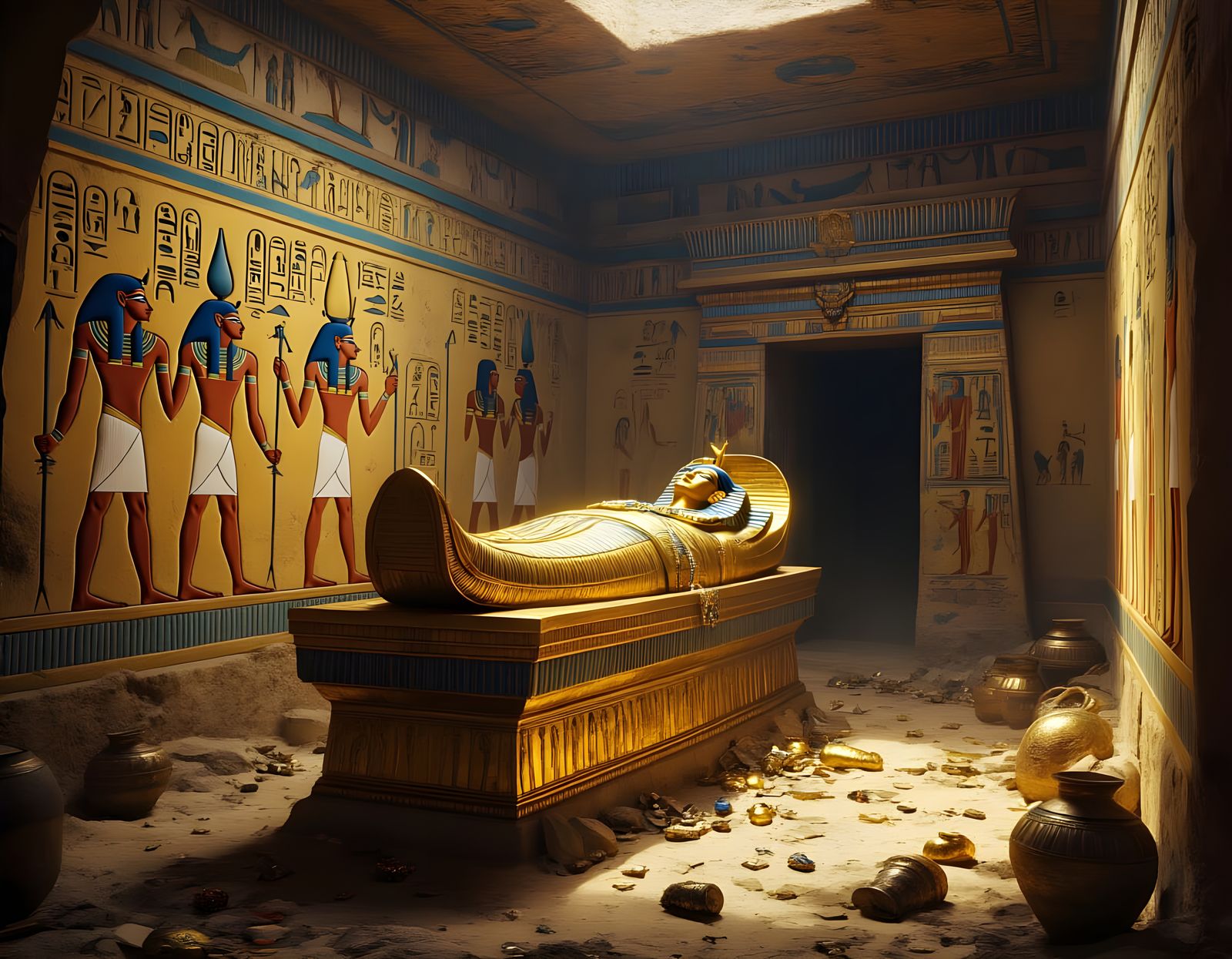 Egyptian King's Tomb with Golden Sarcophagus