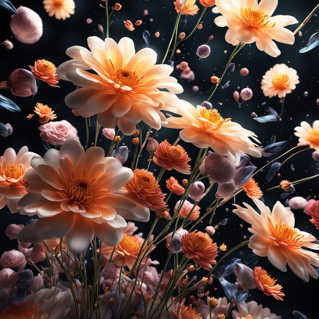 Zero Gravity Flower Arrangement: Hyper-Realistic Digital Art