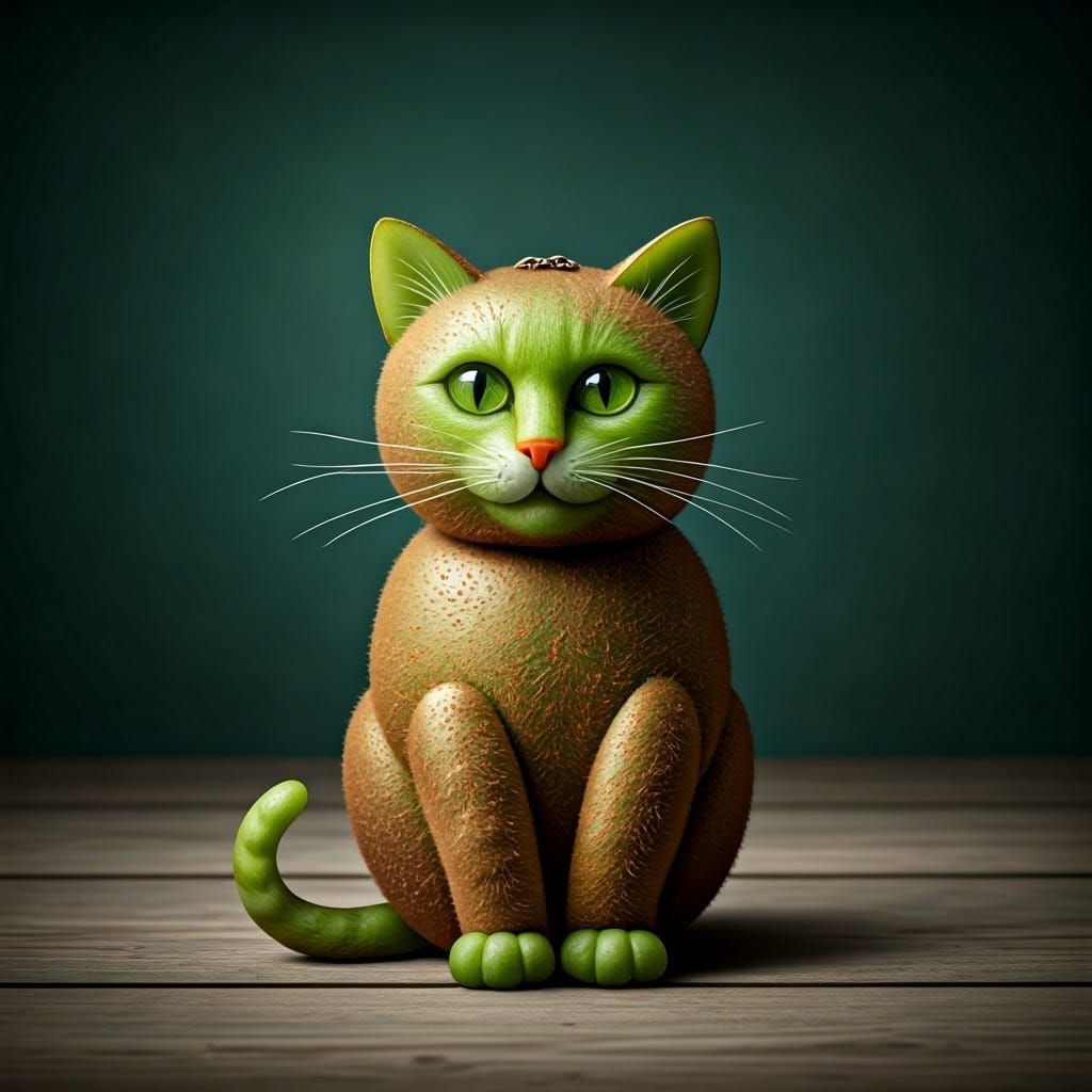Surrealist Still Life of a Kiwi Cat in Photorealistic Style