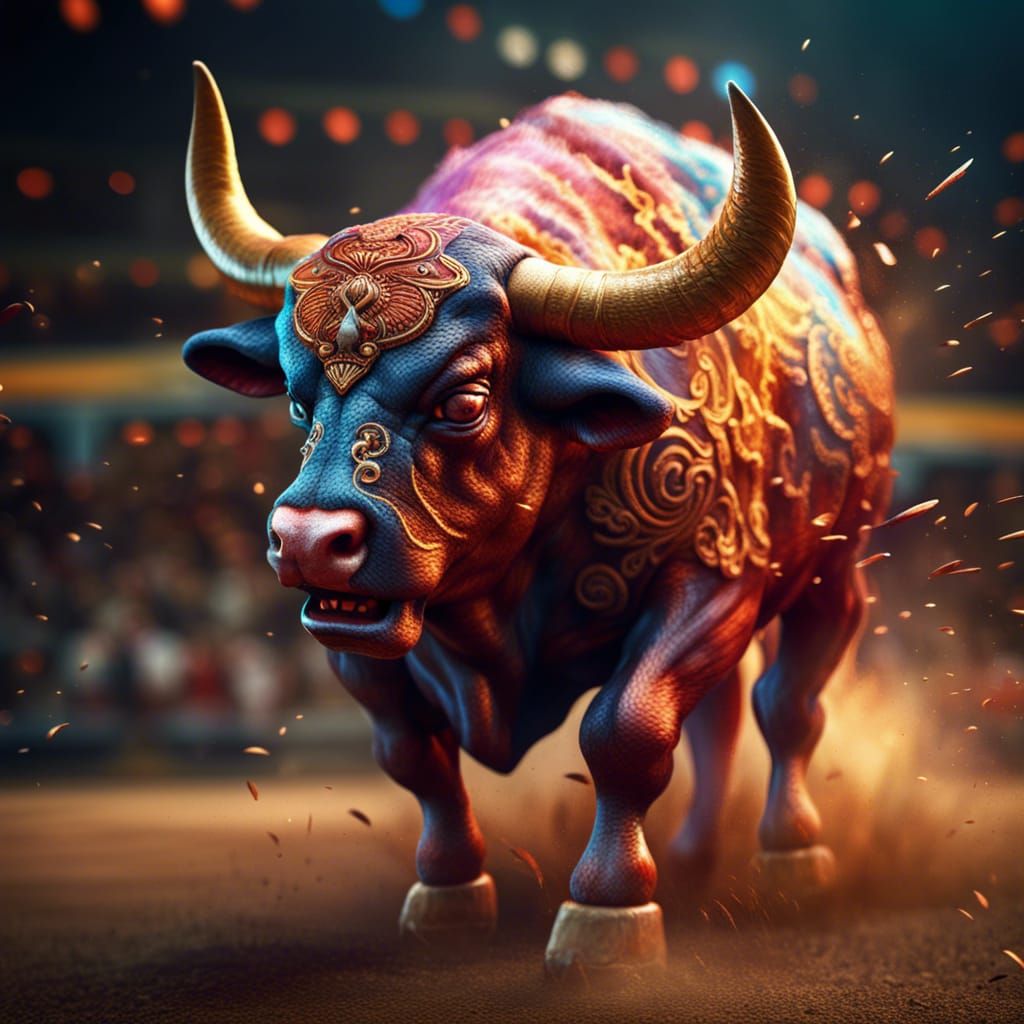 Muscular Bull Crypto Fight in Hyperrealistic 3D Render