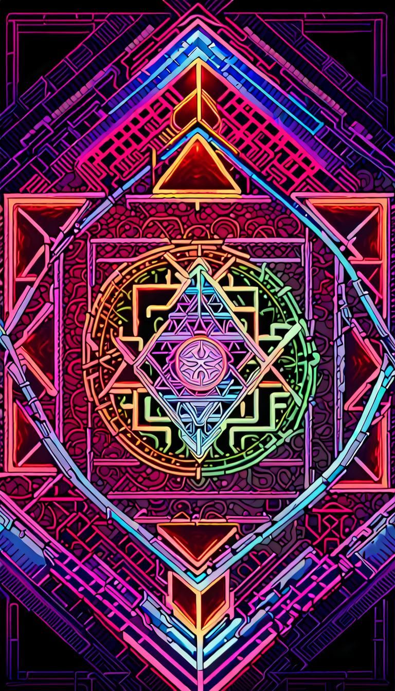 Sacred Geometry: Sri Yantra Mandala in Neon 3D