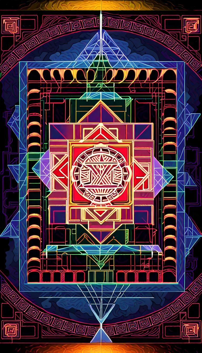 Sacred Geometry: Sri Yantra Mandala in Neon 3D