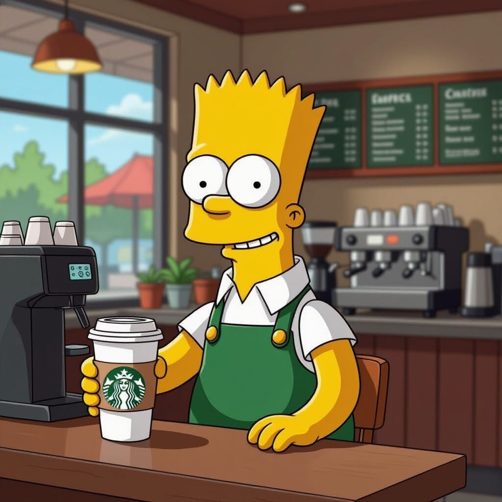 Bart Simpson Barista at Starbucks