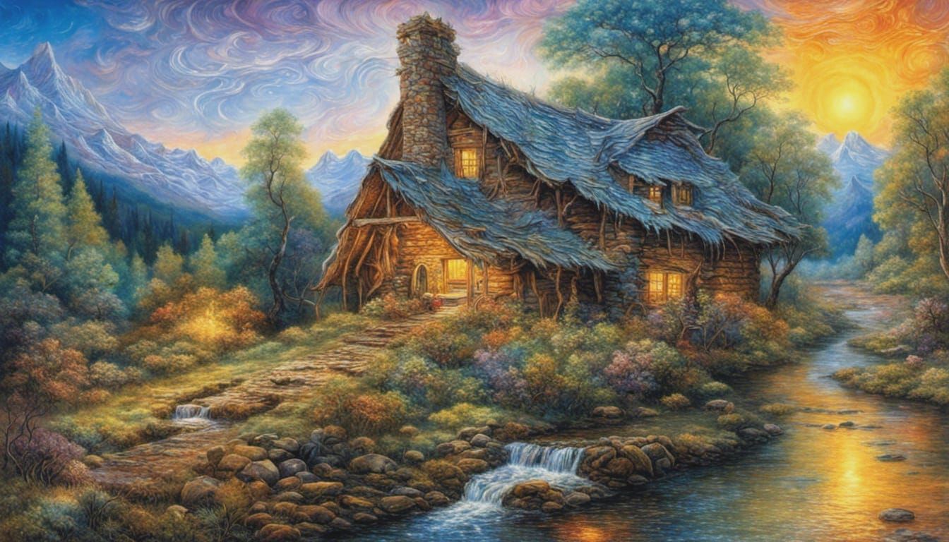 Cabin And a stream runs by