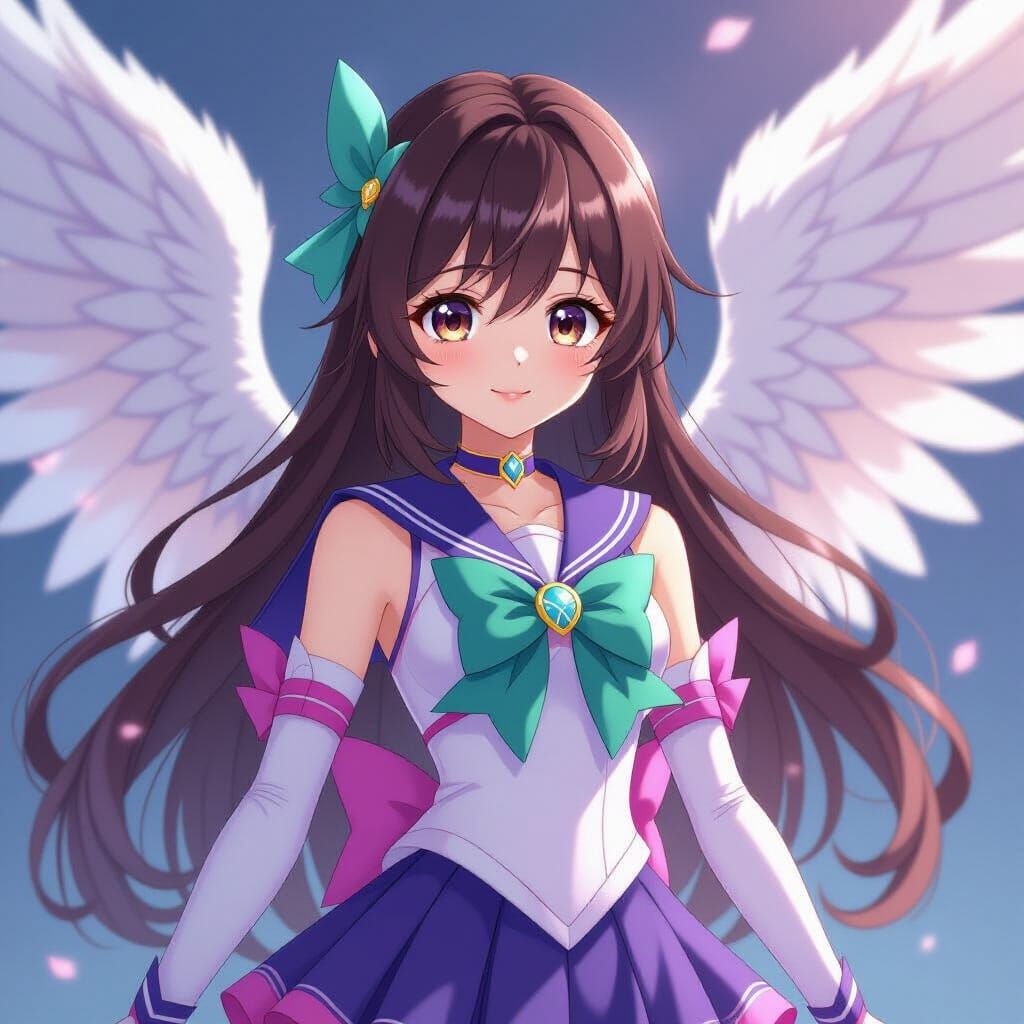 Anime Girl with Angel Wings in Genshin Impact Style