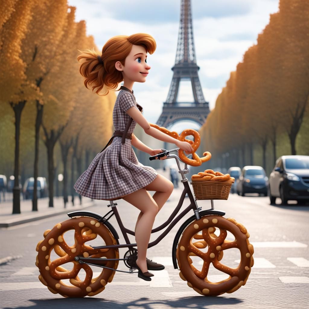Pretzel Girl Rides Through Pretzel Paris