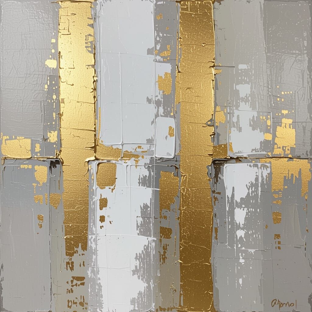 Textured Gold Abstract Oil Painting on Canvas