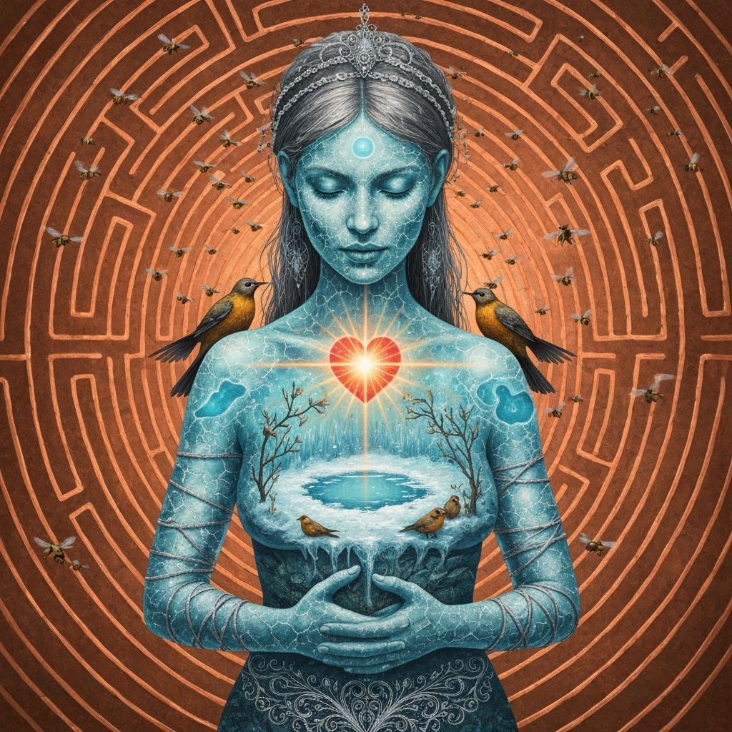 Mystical Shaman Revealing Frozen Oasis with Inner Nature