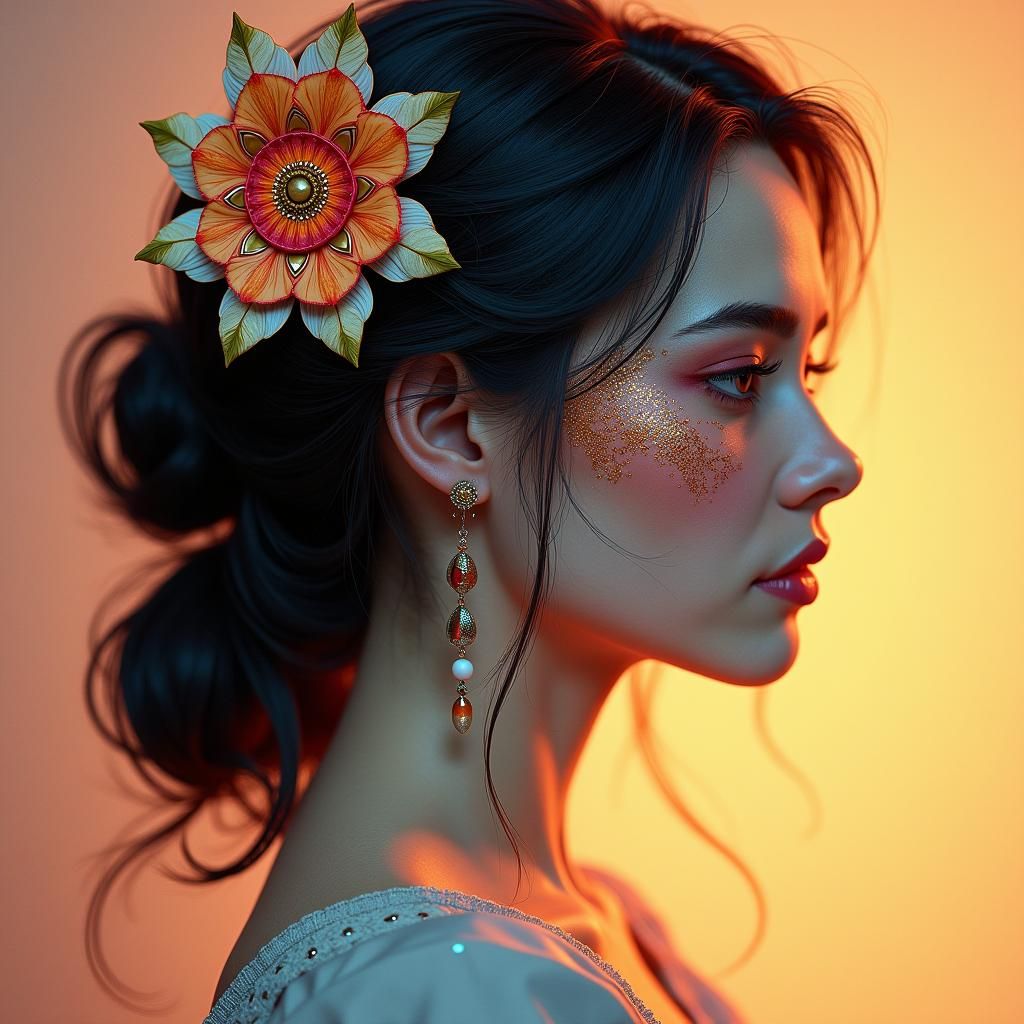 Mandala Woman: Serene Portrait in Art Nouveau Style