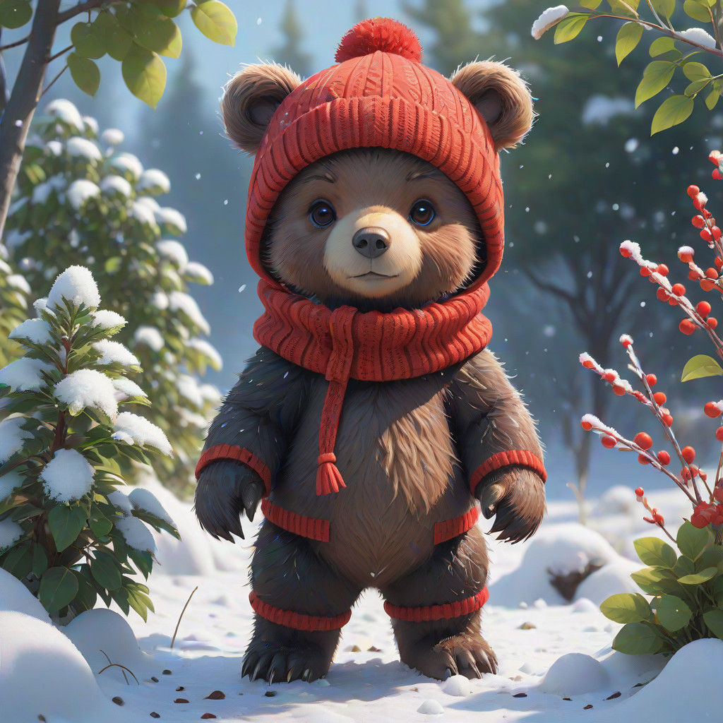 Cute Anime Bear Ready for Winter Wonderland