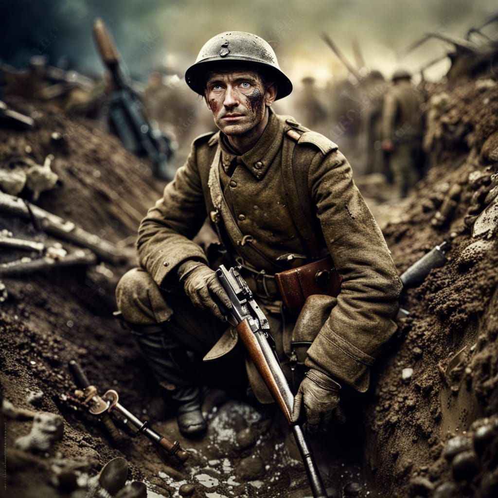 WWI Austro-Hungarian Soldier in Trenches, Matte Painting