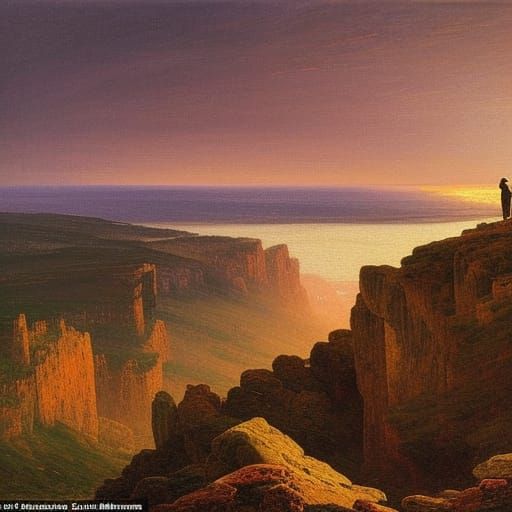 Cliffside Figure in Romantic Impressionism Style