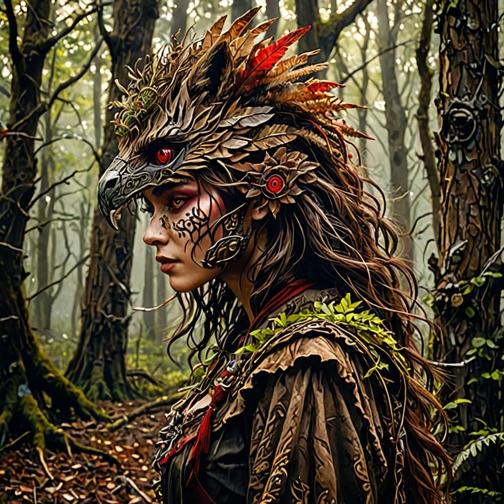 Wild Girl in Primeval Forest: Dark Fantasy Portrait