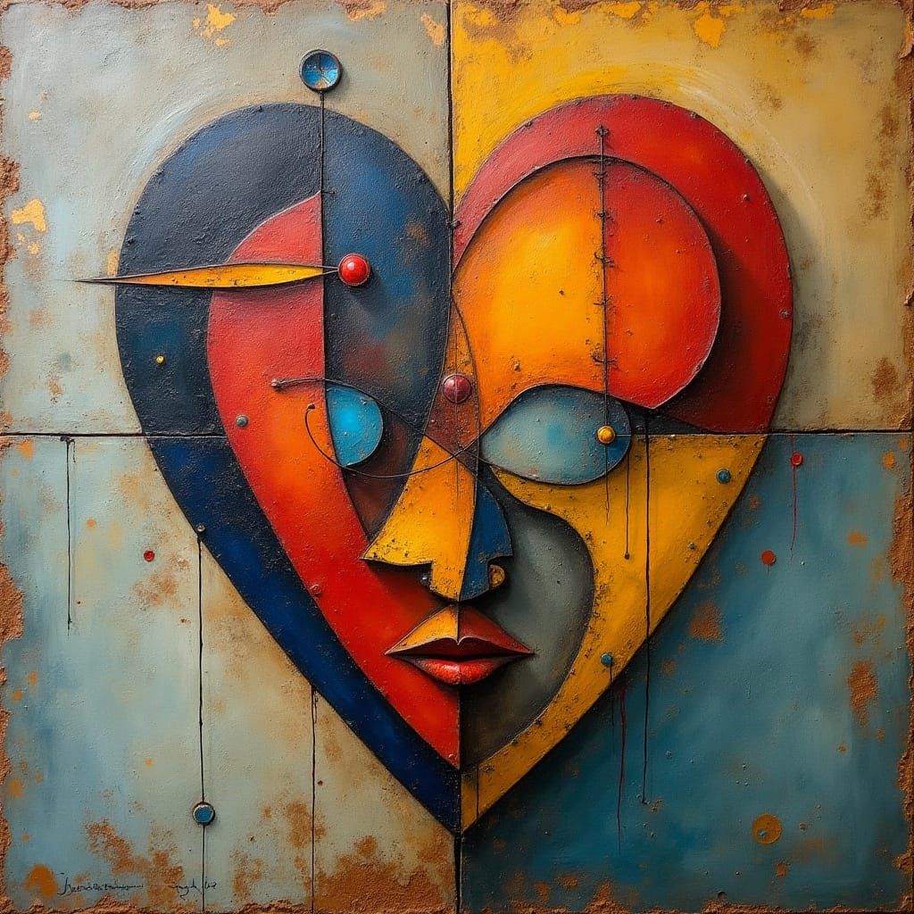 Abstract cubist heart, Georges Braque, Salvador Dali.