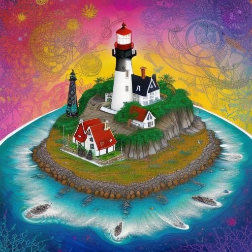 Colorful Lighthouse Illustration in Art Brut Style