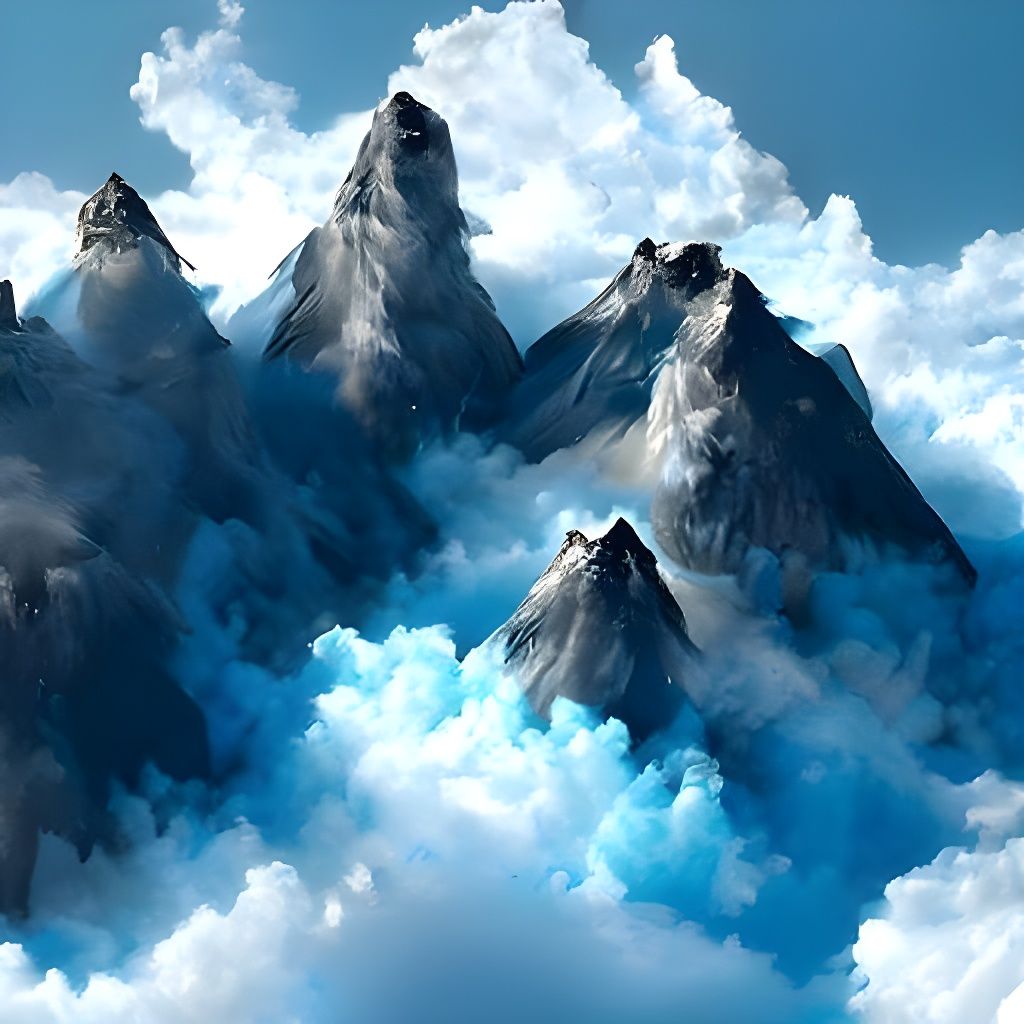 Majestic Mountain Peaks Amidst Puffy Clouds