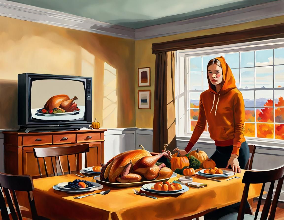 Thanksgiving Dinner in Scandinavian Interior, Hopper Style