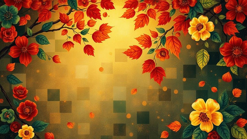 Magical Autumn Atmosphere with Gold Accents and Floral Patte...