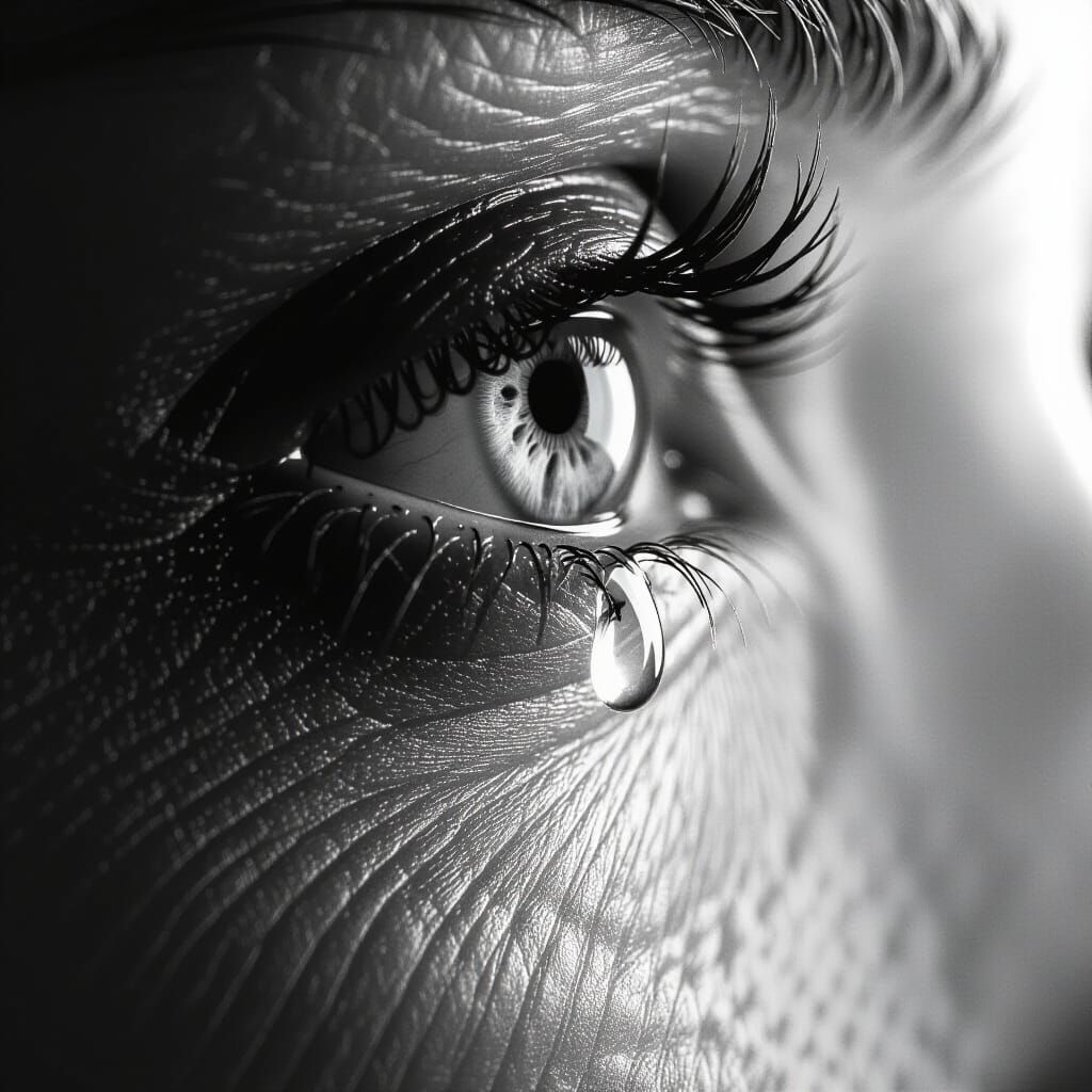 Grayscale Tear Photography Capturing Profound Emotion
