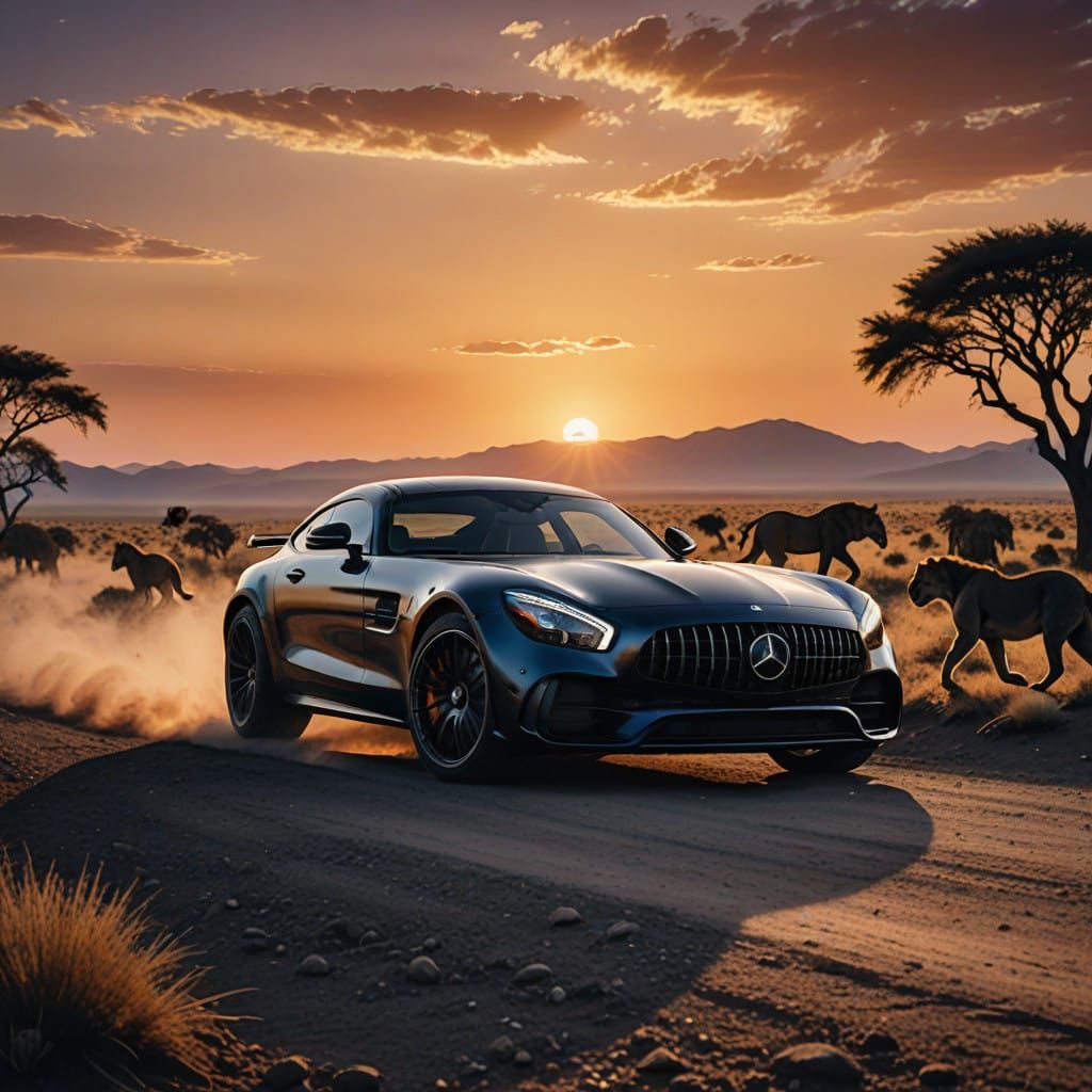 Muscular Mercedes-Benz AMG GT Silhouette in Luxurious Landsc...