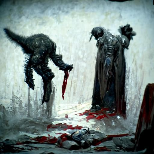 Dark Horror Murder Scene in Doré Style