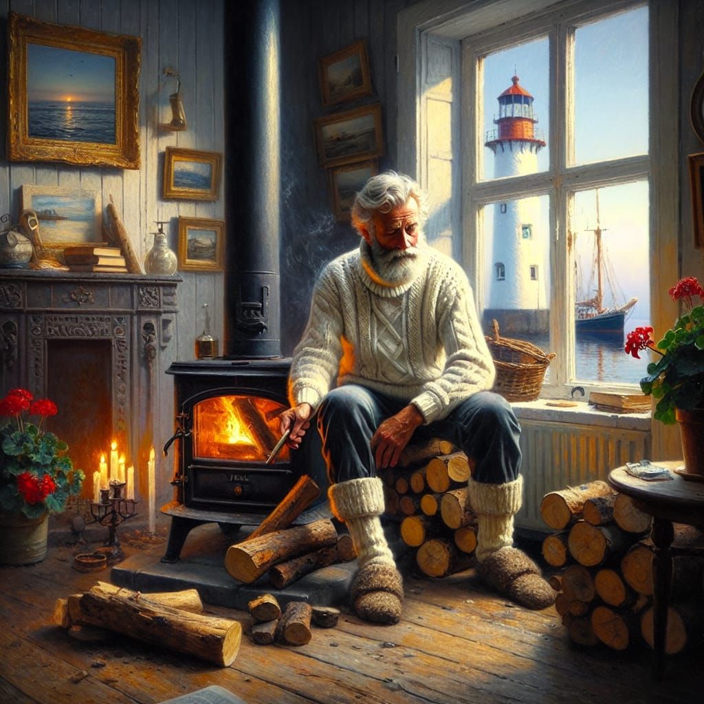 Cozy Lighthouse Keeper in Impressionistic Oil Painting
