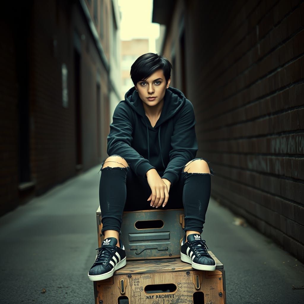 Woman in Alleyway: Cinematic Film Still