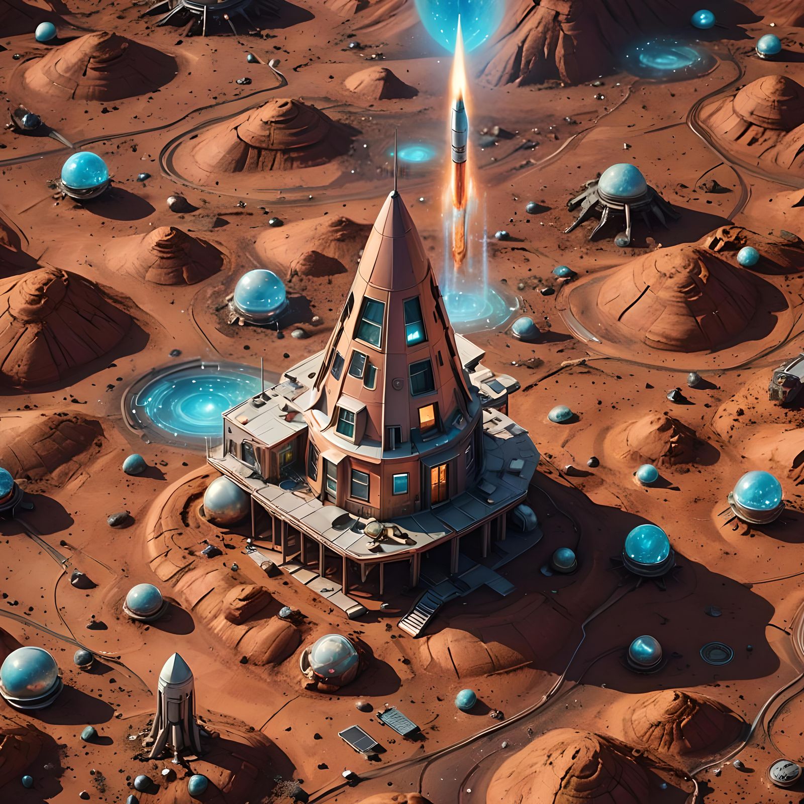 Rocket House Lands on Mars: Astral Illustration