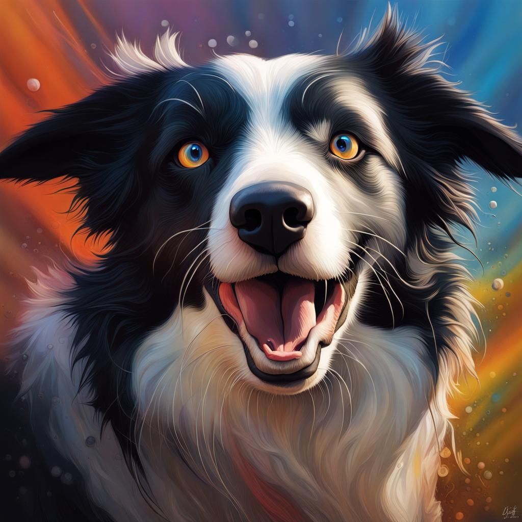 Hyperrealistic Border Collie Portrait in Splash Art Style