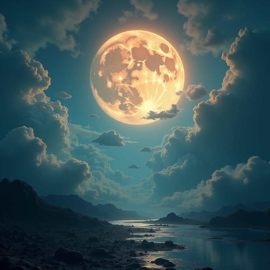 Ethereal Lunar Scene with Hazardous Moonlight