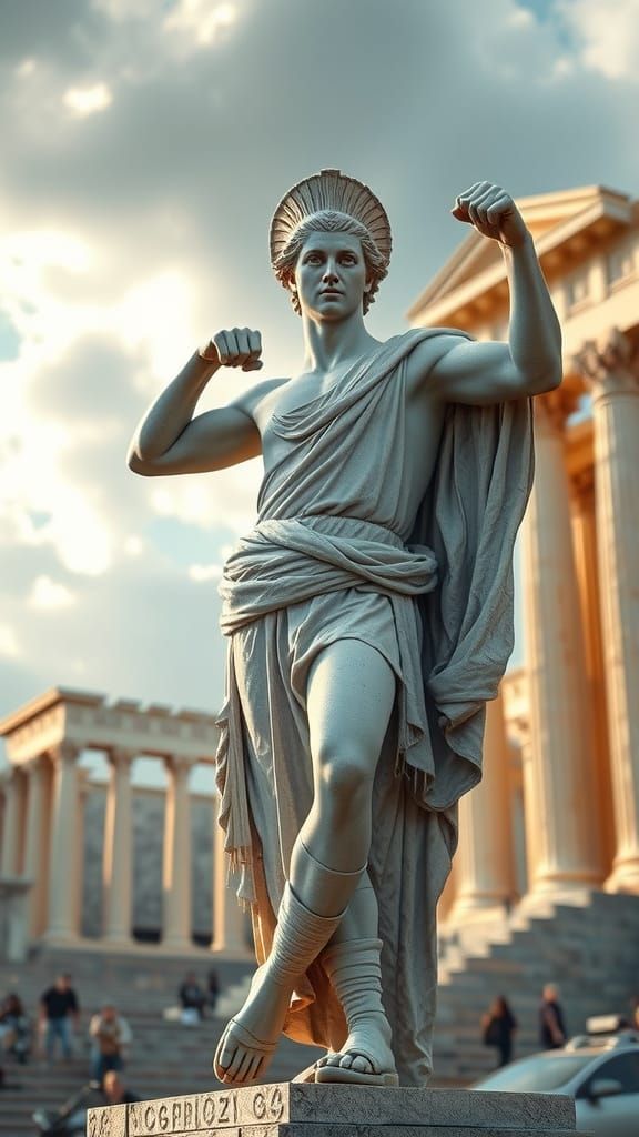 Epic Greek-Roman Marble Statue in Classical Temple Setting