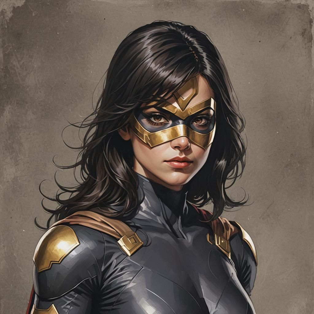 Masked Superheroine with Dark Hair and Brown Eyes