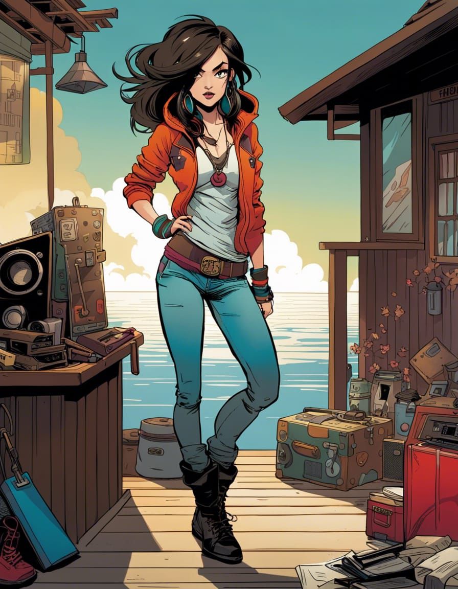 Colorful Portrait on Lake House Patio