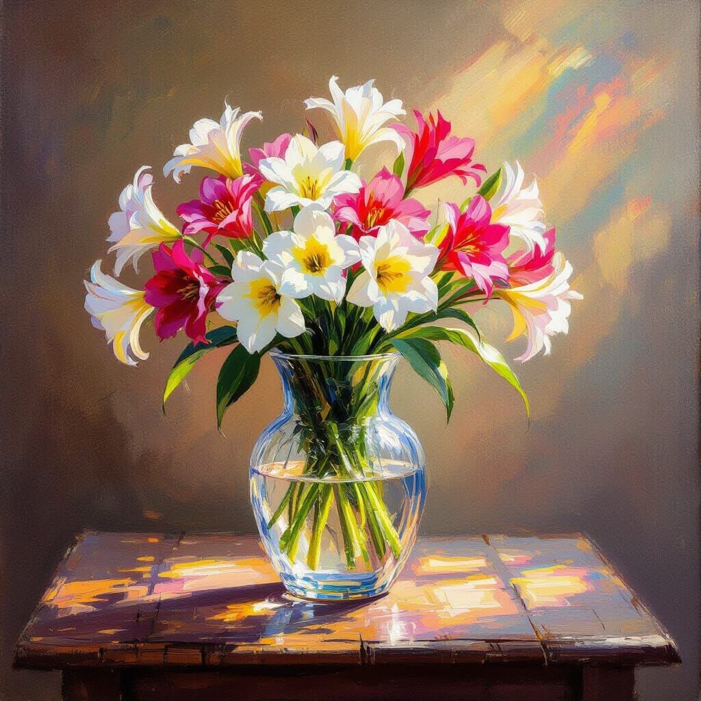 Freesia Flowers in Impressionistic Still Life