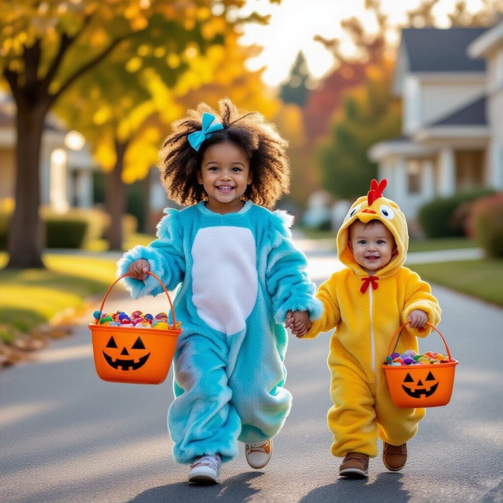 Girl in Silly Monster Dress with Halloween Candy