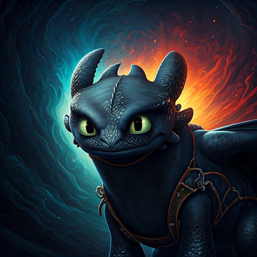 Majestic Night Fury Dragon in a Vibrant Fantasy Realm