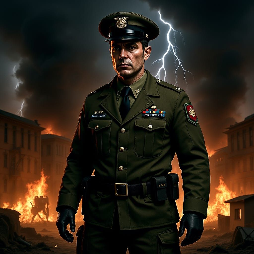 Resolute Marine Stands Defiant in Burning City