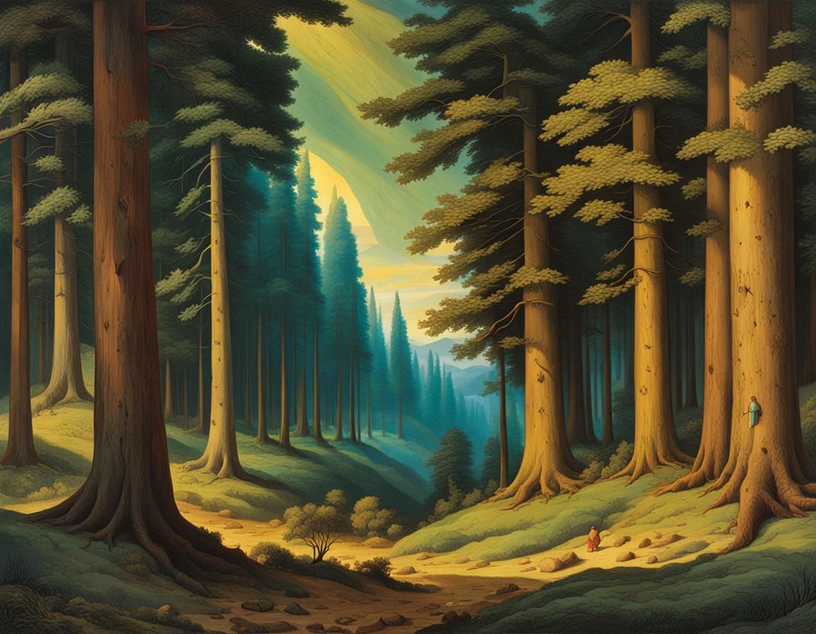 Iridescence in a wood of cedars, Raphael, color graded compl...