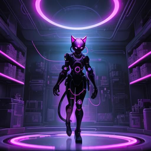 Neon Cat Girl Figurine in Radioactive Lab