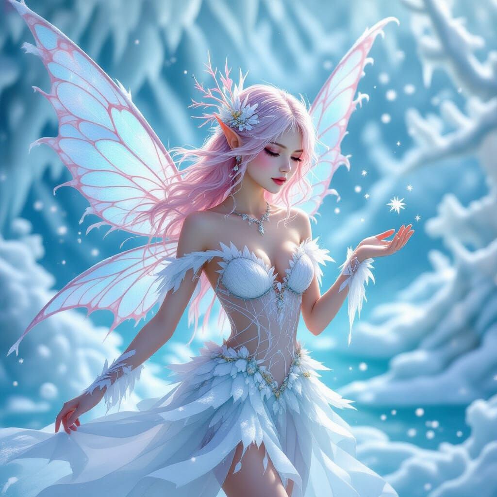 Icy Fairy with Coral Wings in Magical Realism