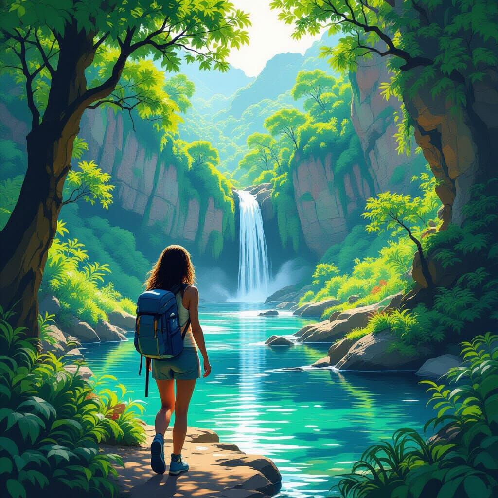 Woman Hiking in Fossil Springs, in Sci-Fi Style